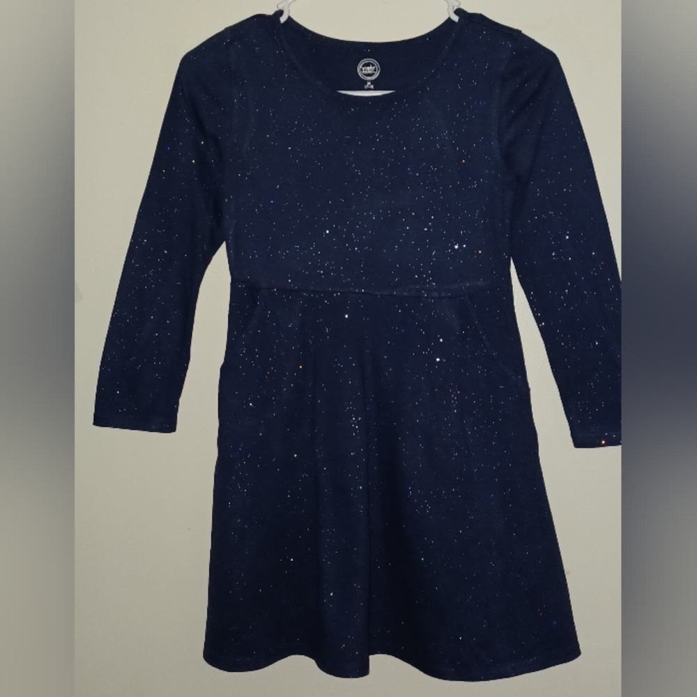 Girls Navy Blue Sparkle Dress W/Pockets 7/8.